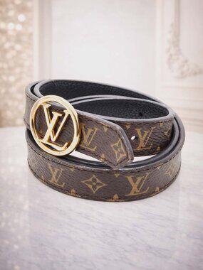 Authentic Louis Vuitton LV Circle Belt Monogram Canvas Gold Buckle Brown